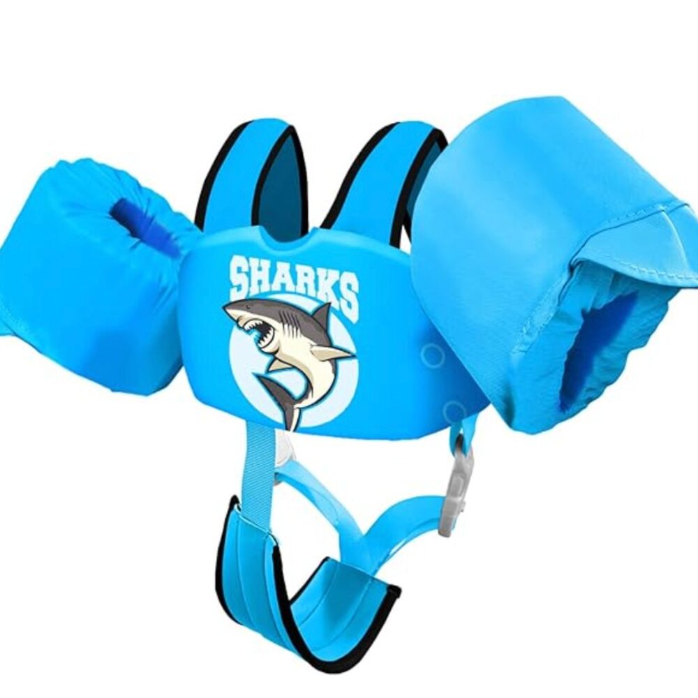 🦈 Chriffer Blue Shark Kids Swim Vest Life Jacket 30-55 lbs Toddler Floaties